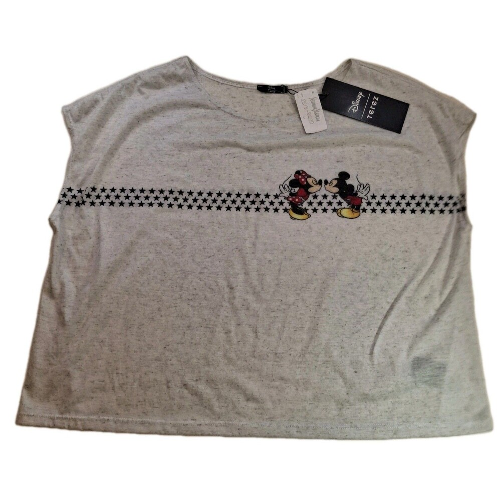 NWT Terez Disney Sz M Mickey And Minnie Mouse Kissing Top T-shirt Relaxed Linen - Picture 1 of 6